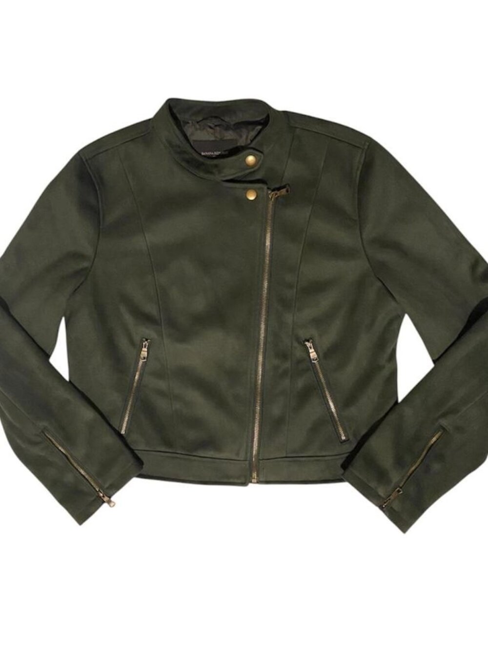 Banana Republic Dark green faux suede motor jacket with gold zippers